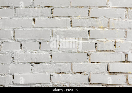 Weiß lackiert brick Oberfläche, im städtischen Hintergrund. Grafik grunge Textur. Für abstrakte Hintergrund, Muster, Banner Design Stockfoto