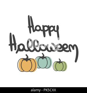 Süße Hand gezeichnet Schriftzug happy halloween Vektor Banner mit Kürbissen Stock Vektor