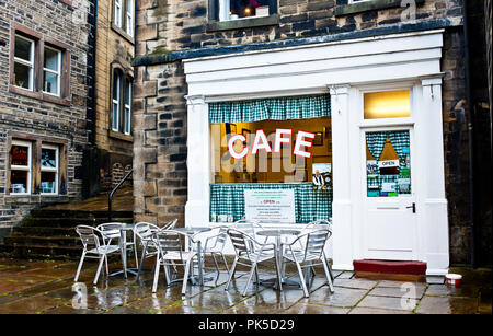 Sids Cafe wie im letzten Sommer Wein TV-Serie, Holmfirth, West Yorkshire, England Stockfoto