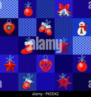 Lustig, Plakat, Abdeckung oder Party Einladung mit Weihnachten handgemachte Geschenke und Flitter. Skizze für Aufkleber, Karte, nahtlose Textur mit Polka Dot für Geschenkpapier. Vektor cartoon Close-up Abbildung. Stock Vektor