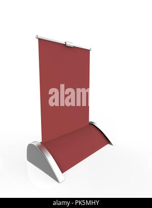 PVC PP Papier Tabelle Top Set Mini Roll Stand Up Banner, Pull Up Banner Standee Banner Ständer, Tisch Banner, Banner steht. 3D-Darstellung. Stockfoto