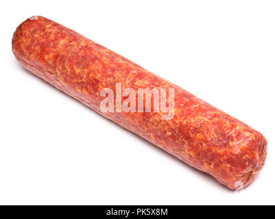 Geräucherte Wurst isoliert auf weißem Hintergrund Stockfoto