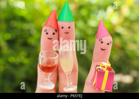 Finger Kunst der Familie feiert Geburtstag. Stockfoto