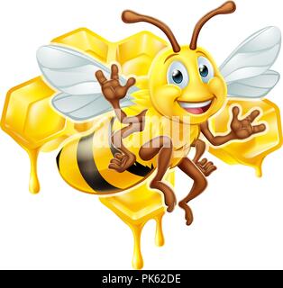 Biene Cartoon Charakter mit Honig Stock Vektor