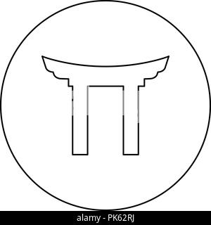 Chinesische Tor Symbol Farbe Schwarz im runden Kreis Umrisse Vektor I Stock Vektor