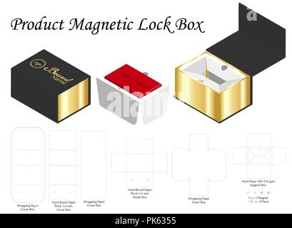 Starre Magnet feld Vorlage 3D-Modellerstellung mit dieline Stock Vektor