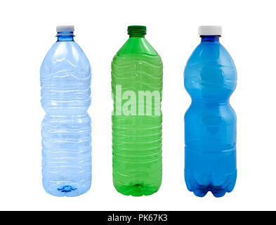 Kunststoff-Flaschen isoliert auf weißem Hintergrund Stockfoto