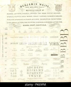 Anzeige Datenblatt für Benjamin weiß Hersteller von Zeichen, Buchstaben, Zahlen, Schafe Marken, Stempel und Briefmarken 1847 Stockfoto