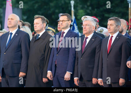 Joachim Brudzinski, Innenminister, Mariusz Blaszczak, Ministerium für Nationale Verteidigung, Mateusz Morawiecki, Premierminister von Polen, Stanislaw Stockfoto