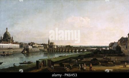 Bernardo Bellotto, il Canaletto - Dresden vom rechten Ufer der Elbe, über die Augustusbrücke - Stockfoto