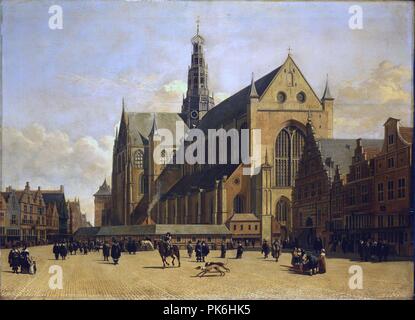 Marktplatz in Haarlem, in Richtung Grote Kerk von berckheyde. Stockfoto