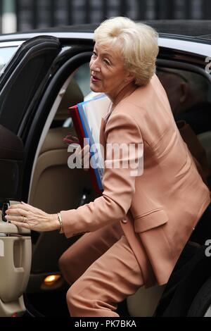 London, UK, 11. September 2018. Andrea Leadsom Parlamentsvorsitzender des Unterhauses, Lord President of the Council kommt in Downing Street zur wöchentlichen Kabinettssitzung. Stockfoto