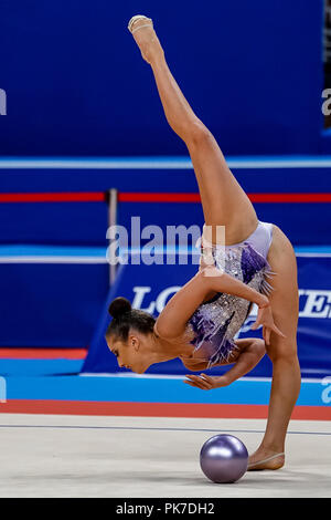 Sofia, die Türkei. September 11, 2018: Katrin Taseva von Bulgarien bei rhythmischen Turn-WM in der Arena Armeec in Sofia am 36. Abb. Rhythmische Gymnastik Weltmeisterschaften. Ulrik Pedersen/CSM Stockfoto