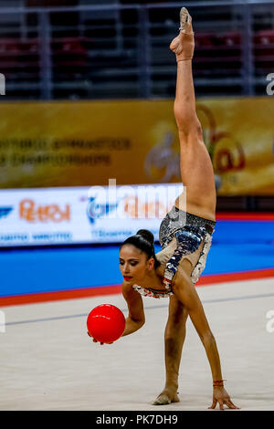 Sofia, die Türkei. September 11, 2018: Neviana Vladinova von Bulgarien bei rhythmischen Turn-WM in der Arena Armeec in Sofia am 36. Abb. Rhythmische Gymnastik Weltmeisterschaften. Ulrik Pedersen/CSM Stockfoto