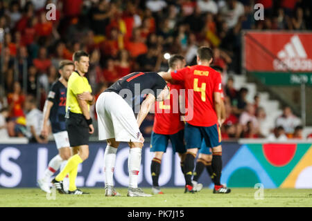 Elche, Spanien. 11 September, 2018. Die kroatischen Spieler beklagen während des Spiels im UEFA Nationen Liga, Gruppe 4, Liga A, Übereinstimmung zwischen Spanien und Kroatien am Martinez Valero Stadion. © ABEL F. ROS/Alamy leben Nachrichten Stockfoto