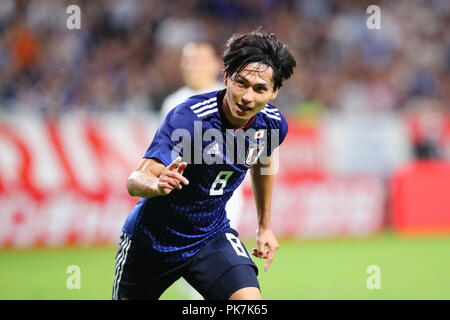 Osaka, Japan. 11 Sep, 2018. Takumi Minamino (JPN) Fußball: kirin Challenge Cup 2018 Match zwischen Japan 3-0 Costa Rica bei Panasonic Stadion Suita in Osaka, Japan. Credit: Naoki Nishimura/LBA SPORT/Alamy leben Nachrichten Stockfoto