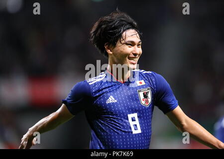 Osaka, Japan. 11 Sep, 2018. Takumi Minamino (JPN) Fußball: kirin Challenge Cup 2018 Match zwischen Japan 3-0 Costa Rica bei Panasonic Stadion Suita in Osaka, Japan. Credit: Naoki Nishimura/LBA SPORT/Alamy leben Nachrichten Stockfoto