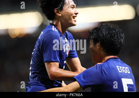 Osaka, Japan. 11 Sep, 2018. Takumi Minamino (JPN) Fußball: kirin Challenge Cup 2018 Match zwischen Japan 3-0 Costa Rica bei Panasonic Stadion Suita in Osaka, Japan. Credit: Naoki Nishimura/LBA SPORT/Alamy leben Nachrichten Stockfoto