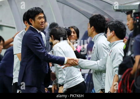 Osaka, Japan. 11 Sep, 2018. € Hajime Moriyasu (JPN) Fußball: kirin Challenge Cup 2018 Match zwischen Japan 3-0 Costa Rica bei Panasonic Stadion Suita in Osaka, Japan. Credit: Naoki Nishimura/LBA SPORT/Alamy leben Nachrichten Stockfoto