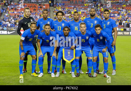 Washington DC, USA. 11 Sep, 2018. Die brasilianische Startelf vor einem Internationalen freundlich Fußballspiel zwischen Brasilien und El Salvador bei Fedex Field in Washington DC. Justin Cooper/CSM/Alamy leben Nachrichten Stockfoto