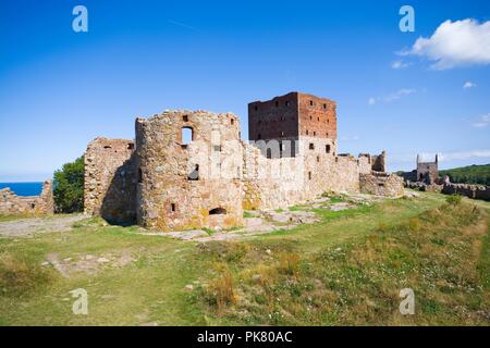 Schloss Hammershus, die größte Burgruine Nordeuropas an steilen Granit Felsen an der Ostsee gelegen, Bornholm, Dänemark Stockfoto