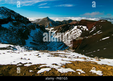 Vulkanische Landschaft, vulkanischen Felsen und Berge in der Nähe von Mt Tongariro, Blick auf den Red Crater Vulkan, Tongariro National Park, Neuseeland Stockfoto