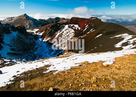 Vulkanische Landschaft, vulkanischen Felsen und Berge in der Nähe von Mt Tongariro, Blick auf den Red Crater Vulkan, Tongariro National Park, Neuseeland Stockfoto