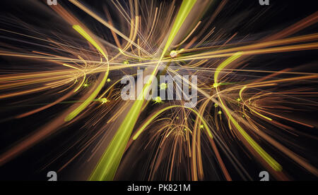Schönen gelben Hintergrund der glühende Partikel und Linien mit Schärfentiefe und Bokeh. 3D-Illustration, 3D-Rendering Stockfoto