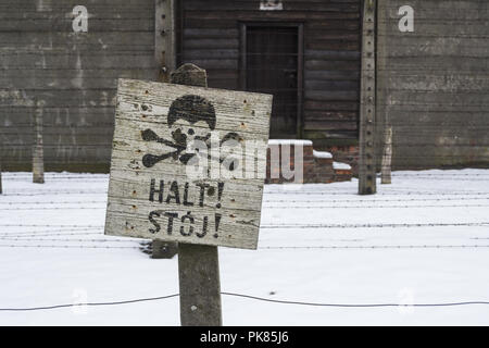 Auschwitz, Polen - 16. Februar 2018: Tod in der Konzentrationslager Auschwitz Birkenau Stockfoto