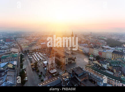 Krakauer Marktplatz, Antenne sunrise Stockfoto