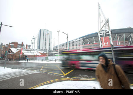 Sturm Emma, Cardiff, UK, März 2018 - diverse Szenen von den Schneefällen in Cardiff City Centre Stockfoto