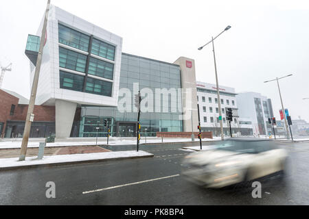 Sturm Emma, Cardiff, UK, März 2018 - diverse Szenen von den Schneefällen in Cardiff City Centre Stockfoto