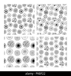 Nahtlose Muster von verschiedenen und schönen Blumen. Bunte, monochrom, elegant. Für Einladungen, Plakate, Flyer und andere Designs. Stock Vektor