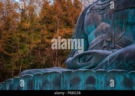 Der große Buddha bei Seiryuji Tempel in der Präfektur Aomori. AOMORI, Japan - 24 April 2018: Der große Buddha bei Seiryuji Tempel im Jahr 1984 abgeschlossen, die Bronze Stockfoto