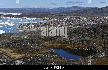 Blick über Ice Fjord in Disko Bay, Ilulissat. Grönland. Stockfoto