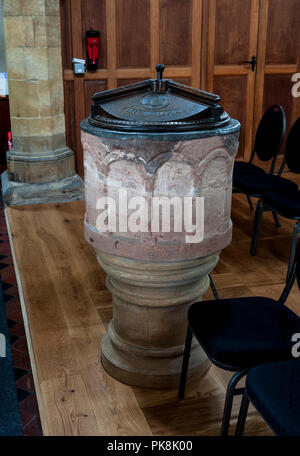 Die Schriftart in Allerheiligen Kirche, Seagrave, Leicestershire, England, Großbritannien Stockfoto