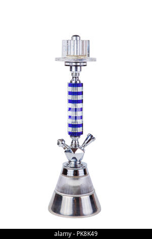 Modernes Metall Silber mit blauen Shisha auf weißem Hintergrund. Östlichen smokable Wasserpfeife rauchen Stockfoto