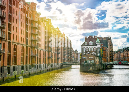 Wasserburg in der Speicherstadt Die Speicherstadt in Hamburg, Deutschland Stockfoto