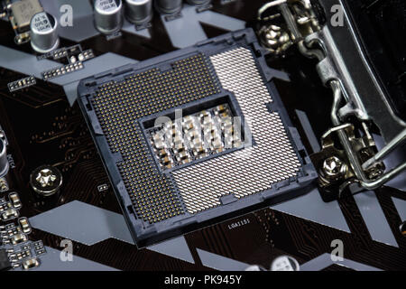 Ein Nest für den Intel Prozessor bzw. die Intel Technologie in der Hauptplatine. Stockfoto