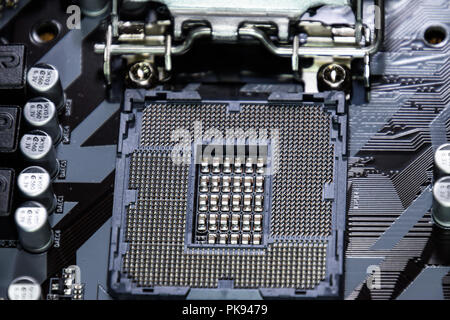 Ein Nest für den Intel Prozessor bzw. die Intel Technologie in der Hauptplatine. Stockfoto