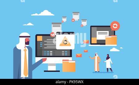 Arabische Menschen Datenübertragung arbeiten Synchronisation computer Connection Database Access transformation Technologie horizontal Stock Vektor