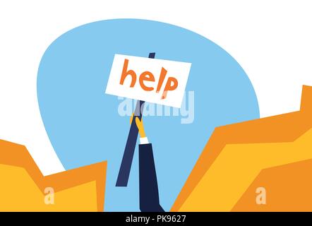 Die menschliche Hand Hilfe Plakat Klippe Abgrund business Heil Krise hart arbeitenden Notfallkonzept waagrechten Stock Vektor