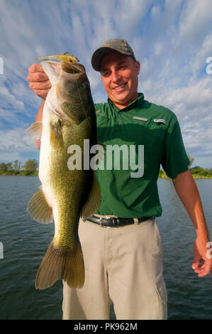 Phosphat Gruben sind einige der oberen Largemouth bass Gewässern in Florida. Viele riesen Schwimmen im seichten Gewässer mit dichter Vegetation. Stockfoto