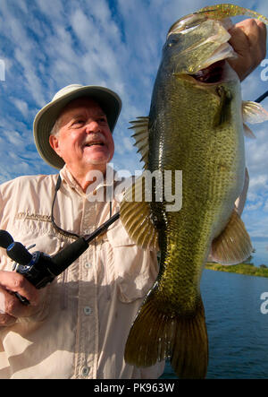 Phosphat Gruben sind einige der oberen Largemouth bass Gewässern in Florida. Viele riesen Schwimmen im seichten Gewässer mit dichter Vegetation. Stockfoto