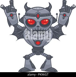 Metalhead - Heavy Metal Roboter. Vektor Cartoon Illustration eines roten Augen heavy metal liebenden Roboter mit Devil horn Gesten der Hand. Stock Vektor
