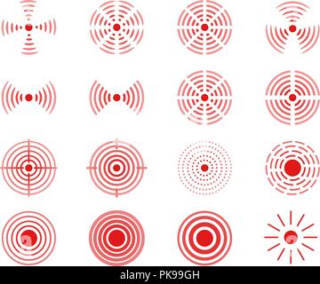 Vektor einrichten Der roten Ringe Symbol für Medical Design Illustration. Schmerz Kreis schmerzhaften Körperteile zu markieren. Stock Vektor