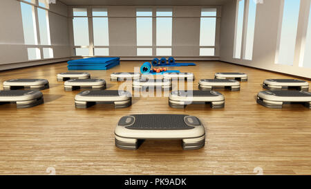 Schritt boards im Fitnessstudio oder Fitnesscenter angeordnet. 3D-Darstellung. Stockfoto