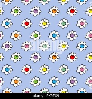 Farbige stilvolle nahtlose Vektor blauem Hintergrund mit Kamille Blumen, kleine niedliche Blumen Stock Vektor
