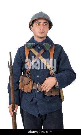 Ein französischer Soldat 1914 1918 auf weißem Hintergrund Stockfoto