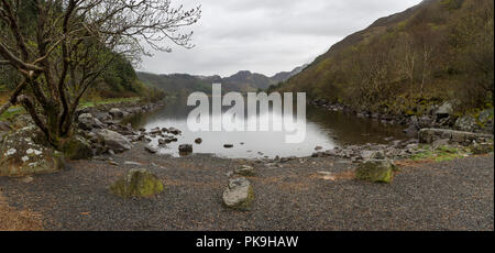 Regnerischen Frühlingstag am Llyn Crafnant Trefriw in der Nähe von Snowdonia, North Wales. Stockfoto